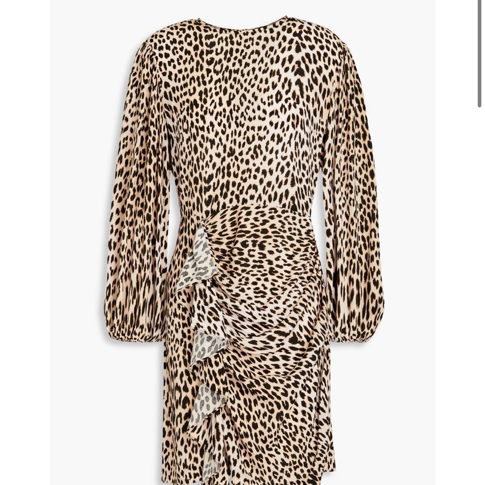 Maje Clair Leopard Print Ruffle Mini Dress Long Sleeve Animal Print Crepe XS NWT - Picture 10 of 14